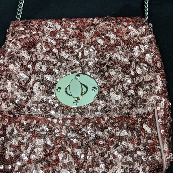 Rose Pink Sequin Evening Bag / Purse -  Chain - Picture 5 of 8